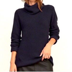 Abercrombie & Fitch Navy Chunky Knit Cowl Turtleneck Shaker Stitch Sweater